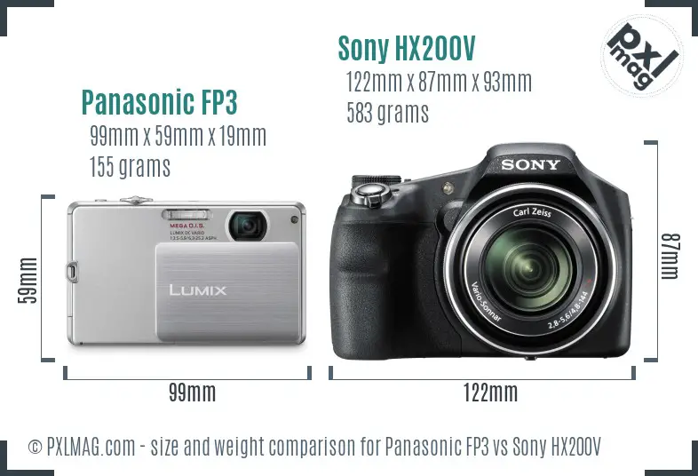 Panasonic FP3 vs Sony HX200V size comparison
