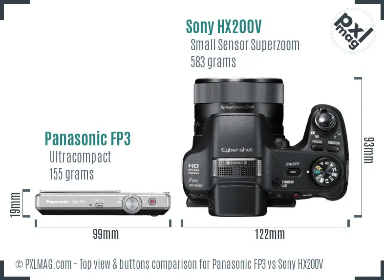 Panasonic FP3 vs Sony HX200V top view buttons comparison