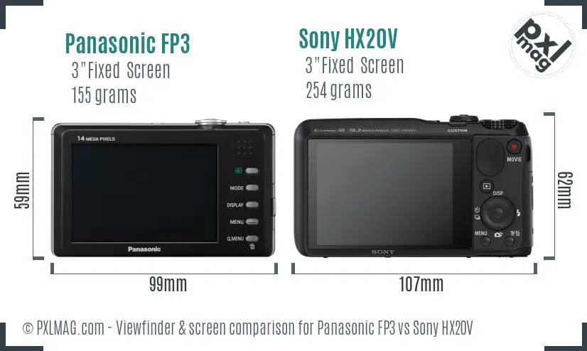 Panasonic FP3 vs Sony HX20V Screen and Viewfinder comparison