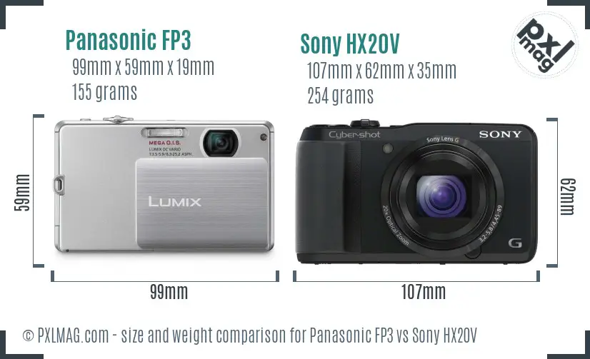 Panasonic FP3 vs Sony HX20V size comparison