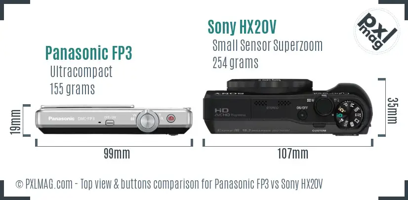 Panasonic FP3 vs Sony HX20V top view buttons comparison