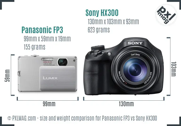 Panasonic FP3 vs Sony HX300 size comparison