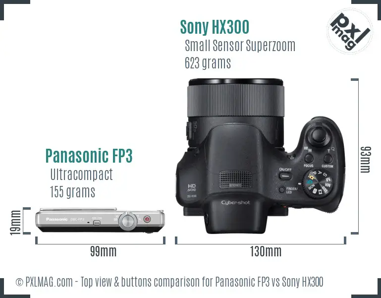 Panasonic FP3 vs Sony HX300 top view buttons comparison