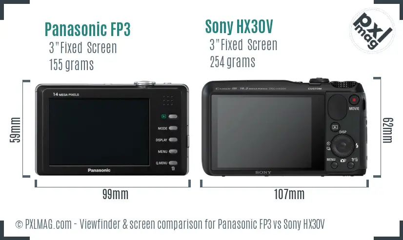 Panasonic FP3 vs Sony HX30V Screen and Viewfinder comparison