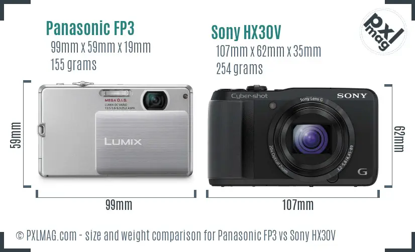 Panasonic FP3 vs Sony HX30V size comparison