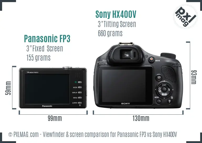 Panasonic FP3 vs Sony HX400V Screen and Viewfinder comparison