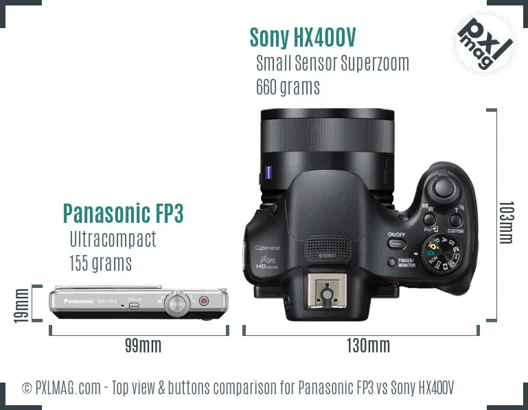 Panasonic FP3 vs Sony HX400V top view buttons comparison