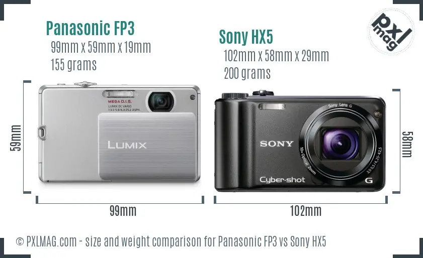 Panasonic FP3 vs Sony HX5 size comparison