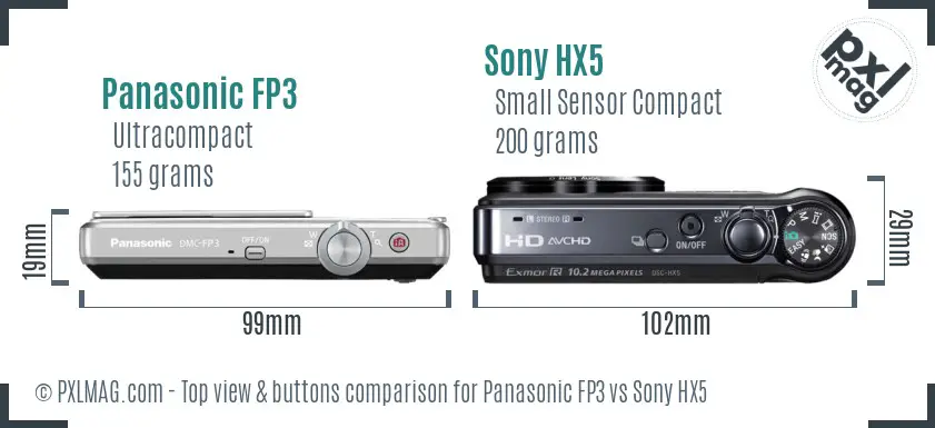 Panasonic FP3 vs Sony HX5 top view buttons comparison