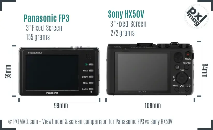 Panasonic FP3 vs Sony HX50V Screen and Viewfinder comparison