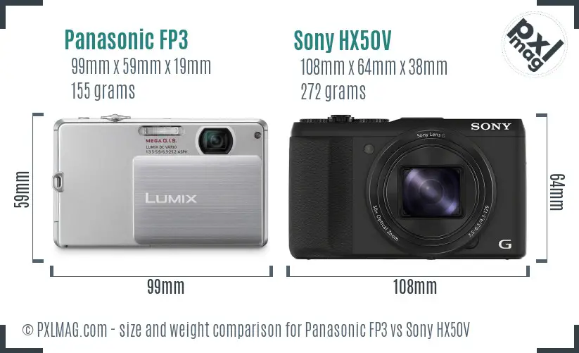 Panasonic FP3 vs Sony HX50V size comparison