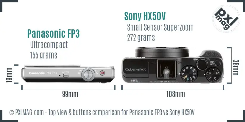 Panasonic FP3 vs Sony HX50V top view buttons comparison