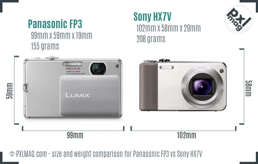Panasonic FP3 vs Sony HX7V size comparison
