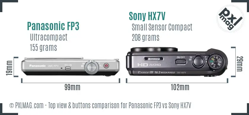 Panasonic FP3 vs Sony HX7V top view buttons comparison
