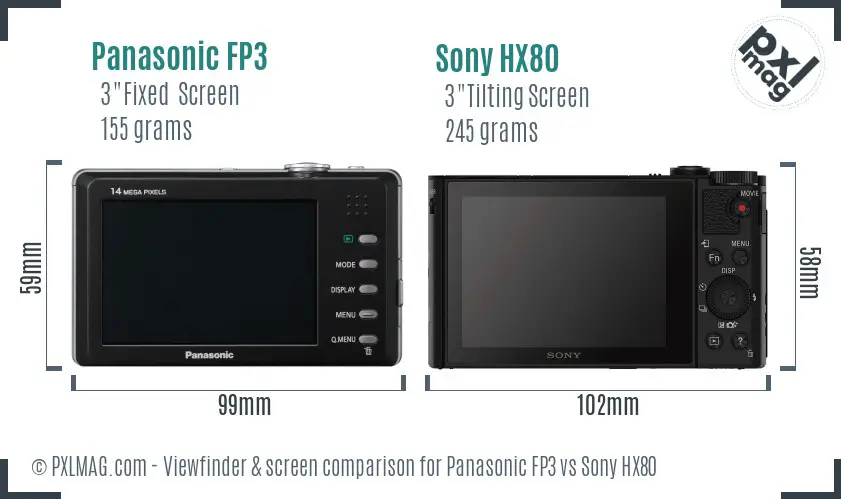 Panasonic FP3 vs Sony HX80 Screen and Viewfinder comparison