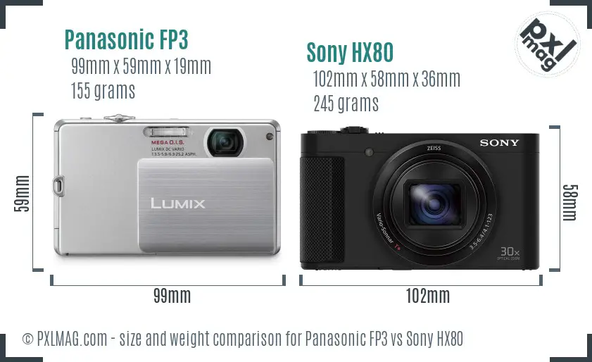 Panasonic FP3 vs Sony HX80 size comparison