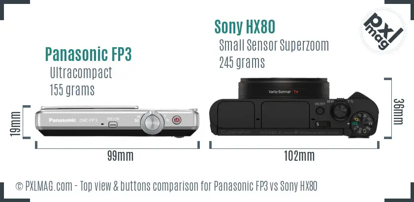 Panasonic FP3 vs Sony HX80 top view buttons comparison