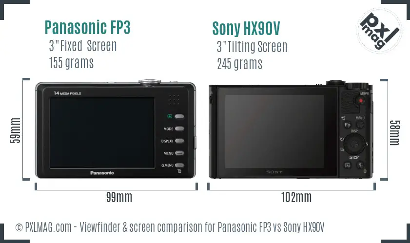 Panasonic FP3 vs Sony HX90V Screen and Viewfinder comparison