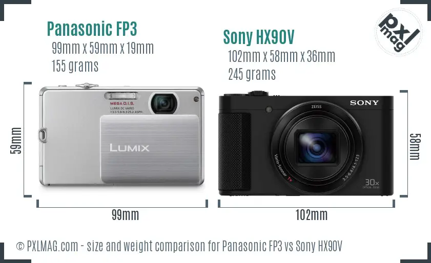 Panasonic FP3 vs Sony HX90V size comparison