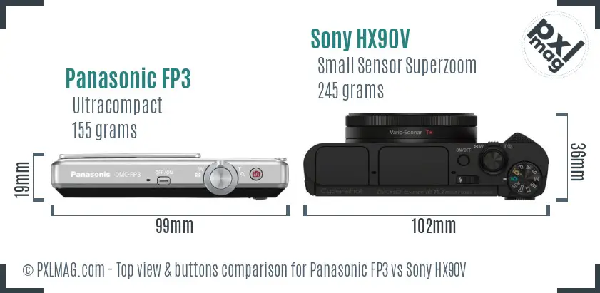 Panasonic FP3 vs Sony HX90V top view buttons comparison