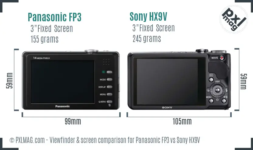 Panasonic FP3 vs Sony HX9V Screen and Viewfinder comparison