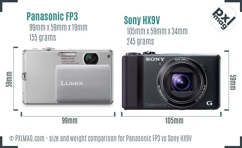 Panasonic FP3 vs Sony HX9V size comparison