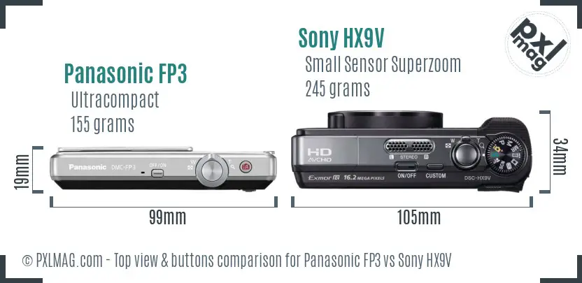 Panasonic FP3 vs Sony HX9V top view buttons comparison