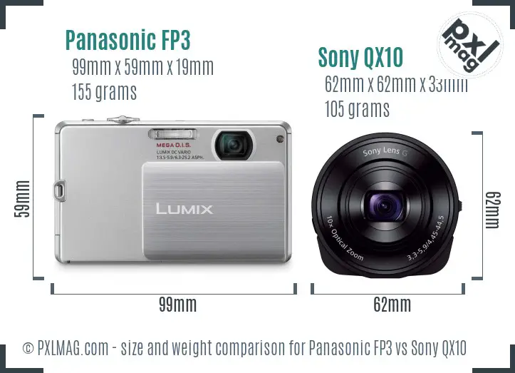 Panasonic FP3 vs Sony QX10 size comparison