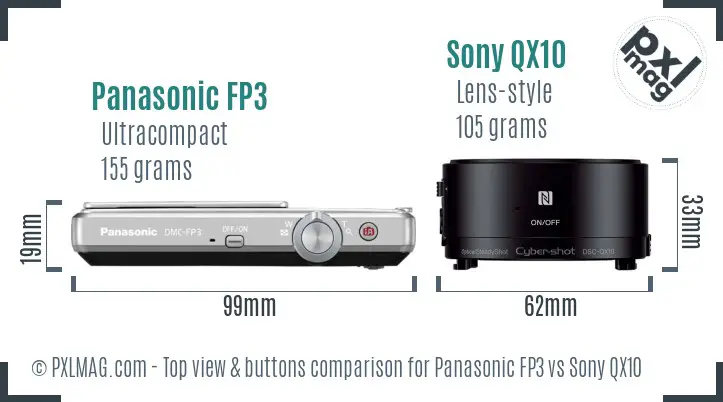 Panasonic FP3 vs Sony QX10 top view buttons comparison