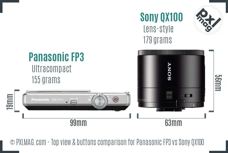 Panasonic FP3 vs Sony QX100 top view buttons comparison
