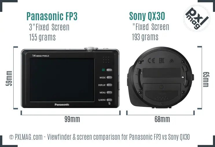 Panasonic FP3 vs Sony QX30 Screen and Viewfinder comparison