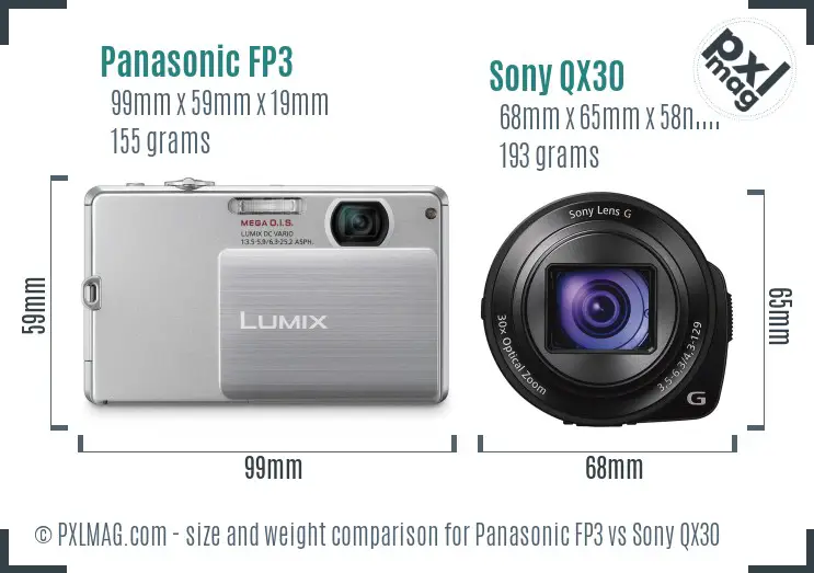 Panasonic FP3 vs Sony QX30 size comparison