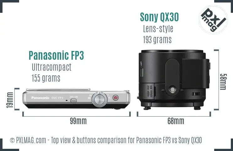 Panasonic FP3 vs Sony QX30 top view buttons comparison