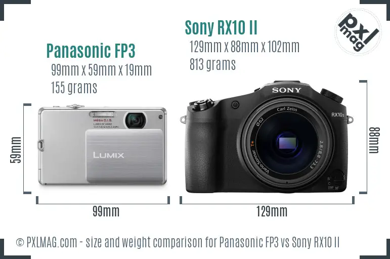 Panasonic FP3 vs Sony RX10 II size comparison