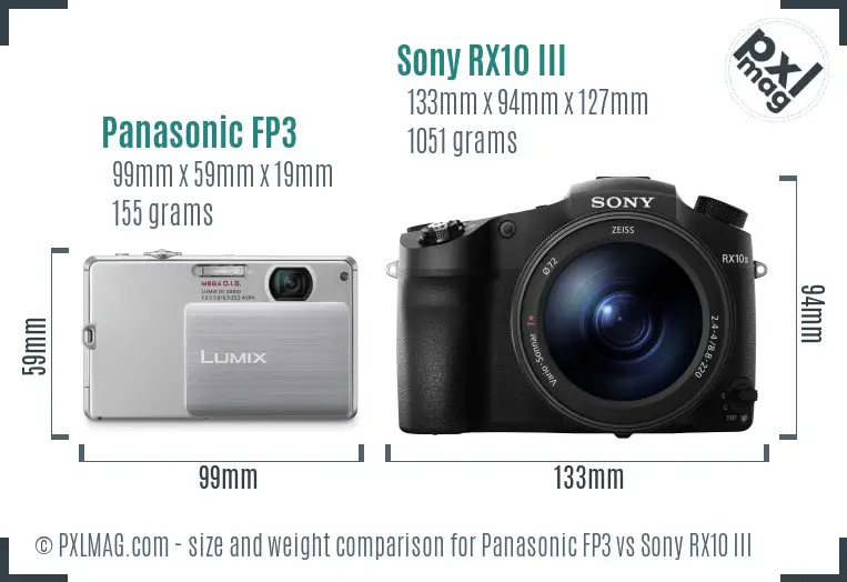 Panasonic FP3 vs Sony RX10 III size comparison