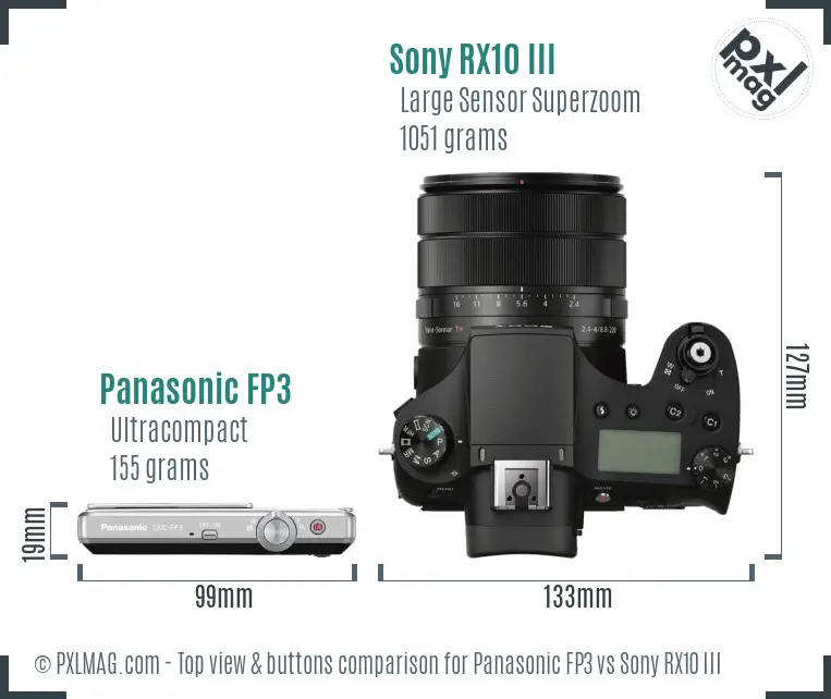 Panasonic FP3 vs Sony RX10 III top view buttons comparison