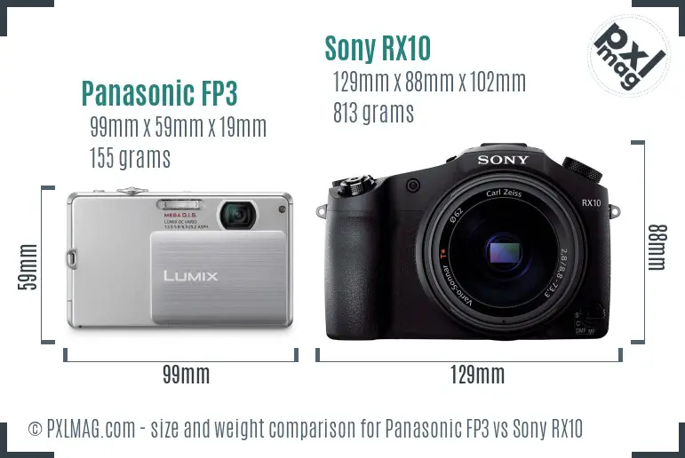 Panasonic FP3 vs Sony RX10 size comparison