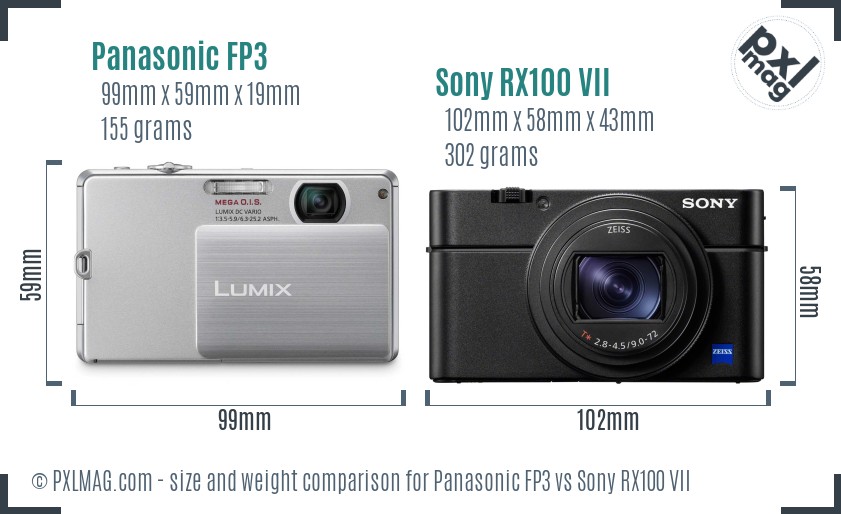 Panasonic FP3 vs Sony RX100 VII size comparison