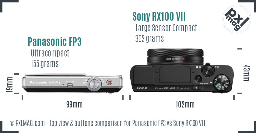 Panasonic FP3 vs Sony RX100 VII top view buttons comparison