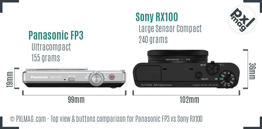 Panasonic FP3 vs Sony RX100 top view buttons comparison