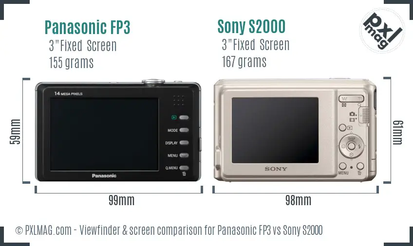 Panasonic FP3 vs Sony S2000 Screen and Viewfinder comparison