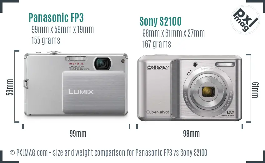 Panasonic FP3 vs Sony S2100 size comparison