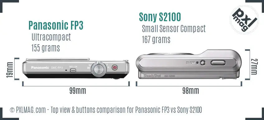 Panasonic FP3 vs Sony S2100 top view buttons comparison