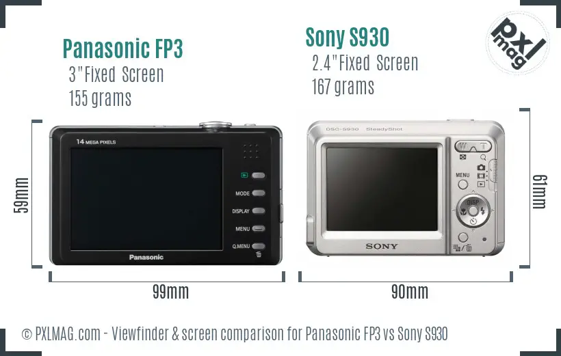 Panasonic FP3 vs Sony S930 Screen and Viewfinder comparison