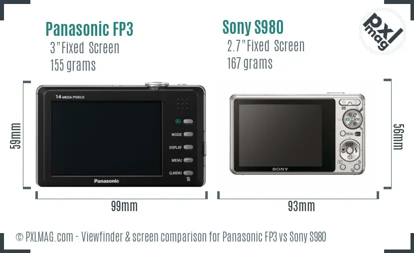 Panasonic FP3 vs Sony S980 Screen and Viewfinder comparison
