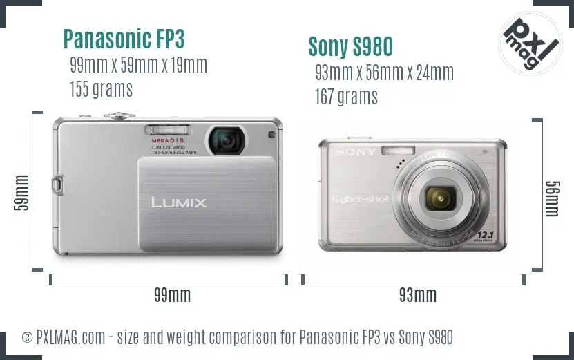 Panasonic FP3 vs Sony S980 size comparison