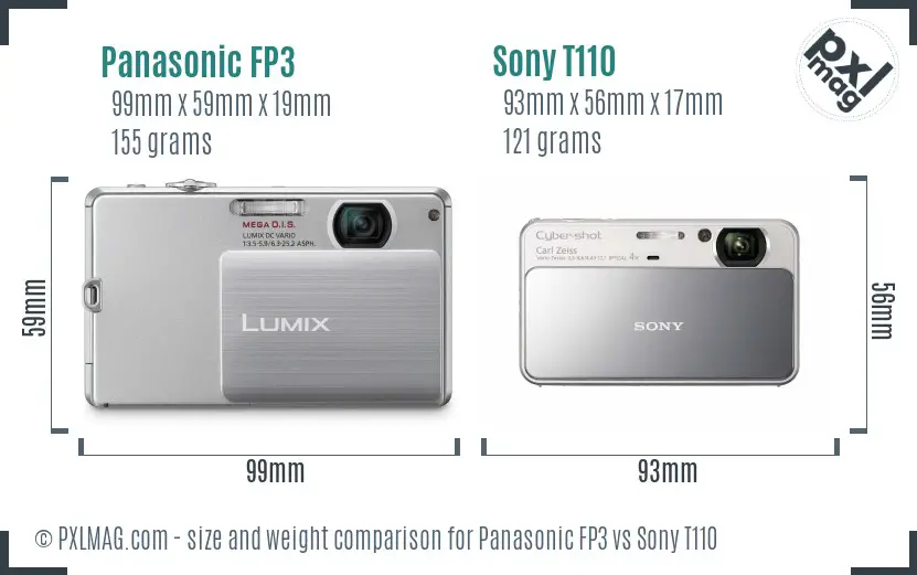 Panasonic FP3 vs Sony T110 size comparison