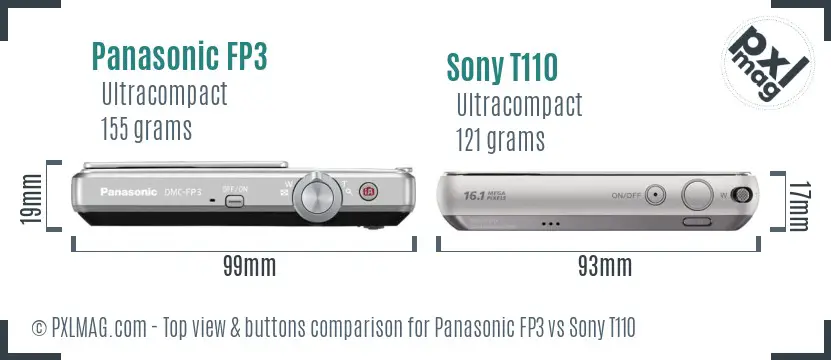 Panasonic FP3 vs Sony T110 top view buttons comparison