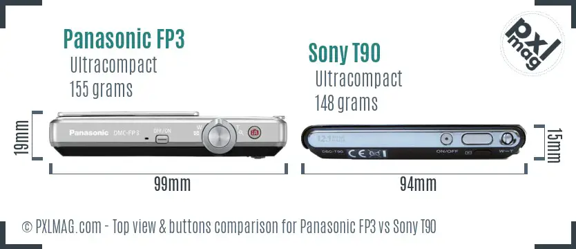 Panasonic FP3 vs Sony T90 top view buttons comparison