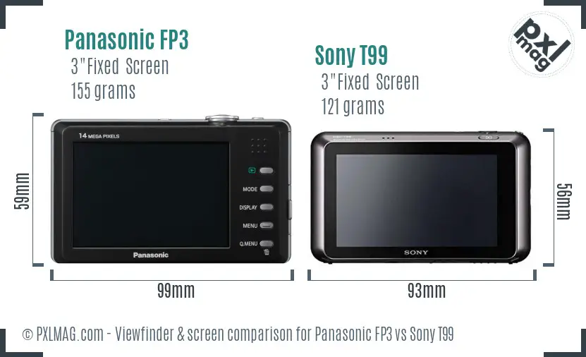 Panasonic FP3 vs Sony T99 Screen and Viewfinder comparison
